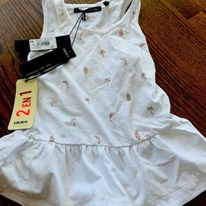 BNWT IKKS girls white tank top with gold designs size 6